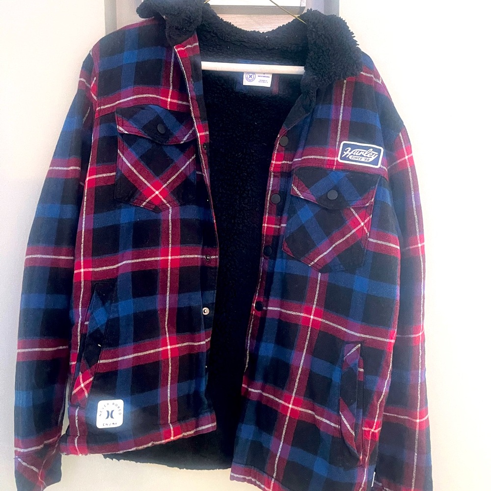 Hurley men's fleece jacket red, navy and black size small